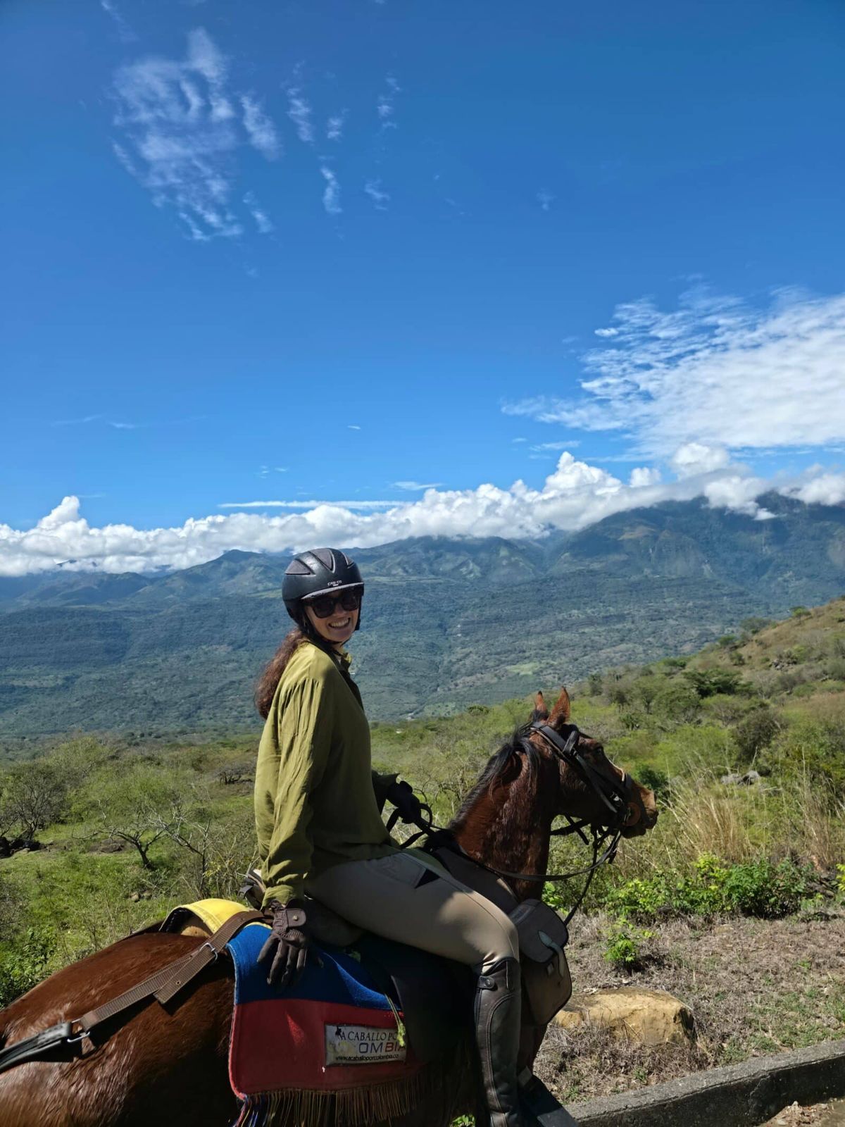 Ruiter op een paard met de bergen van Colombia op de achtergrond