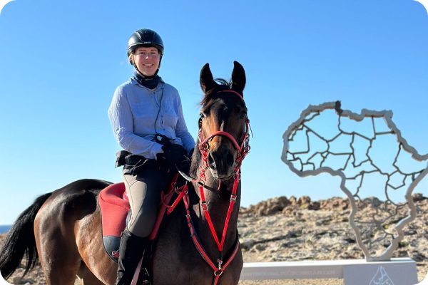 Ruiter met een paard in de woestijn